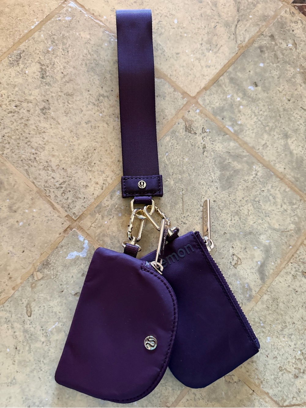 Lululemon Purple Dual Pouch Wristlet with Gold-Tone Hardware